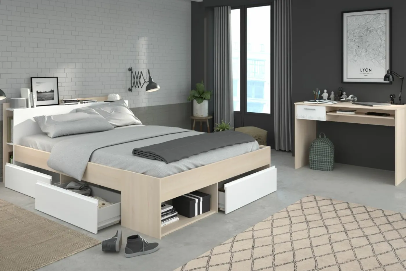 Bett mit Schreibtisch MOST 62