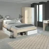 140-iger Stauraumbett mit Kleiderschrank, Schreibtisch und Kommode MOST 75