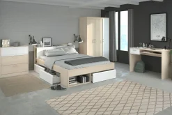 140-iger Stauraumbett mit Kleiderschrank, Schreibtisch und Kommode MOST 75