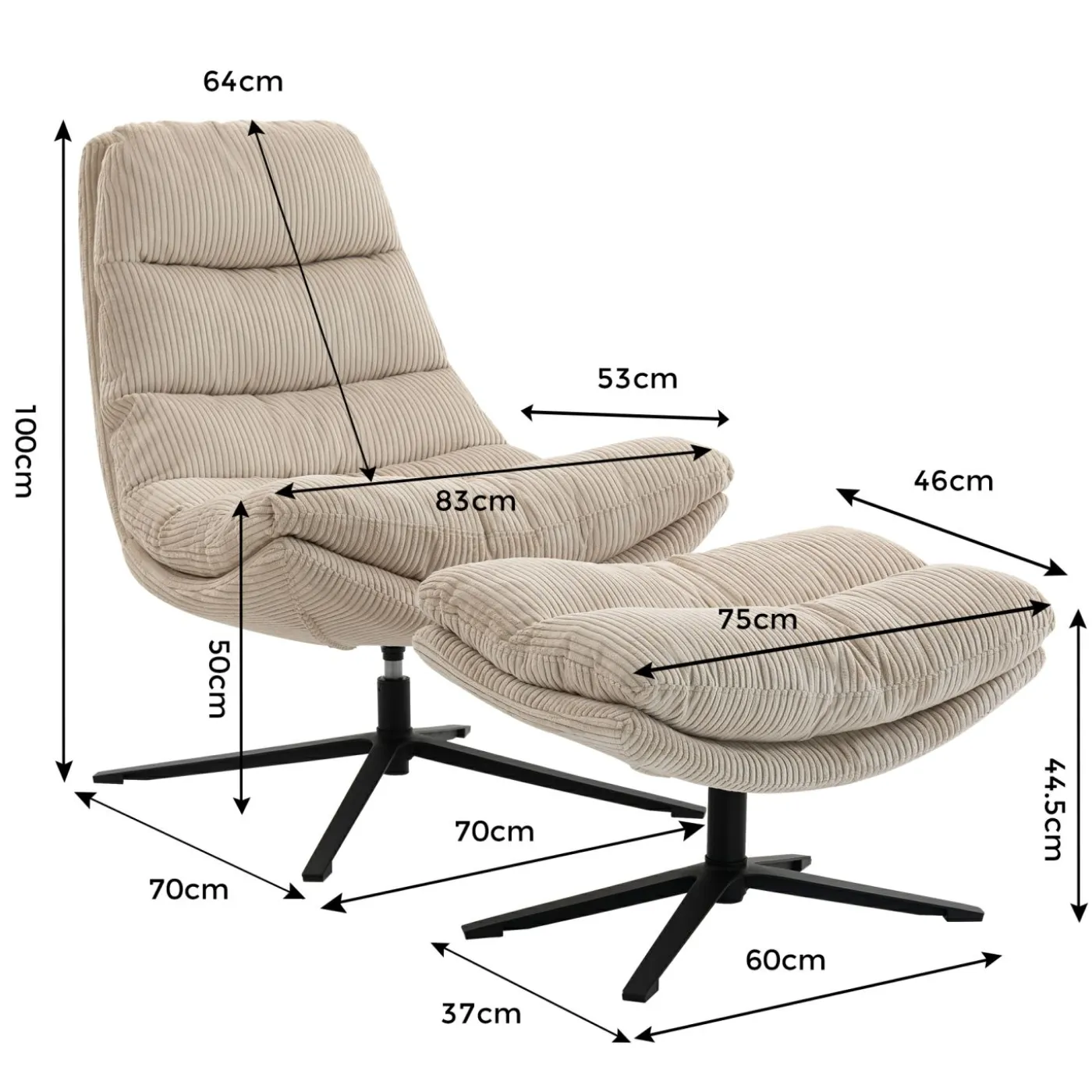 Relaxsessel mit Hocker PORTO